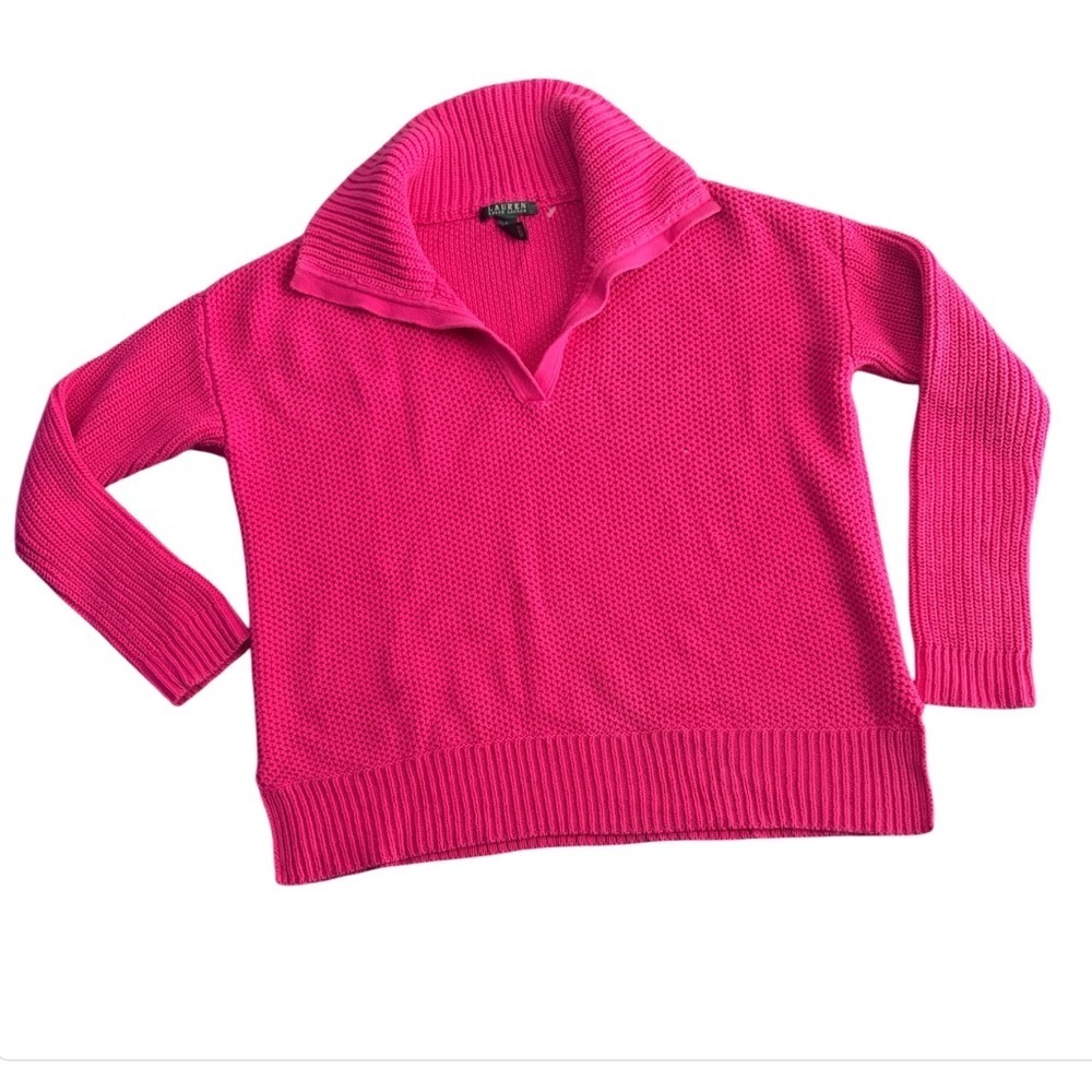 Ralph Lauren Pink Fold V-Neck Over Collar Knit Sweater Size L - Picture 5 of 10